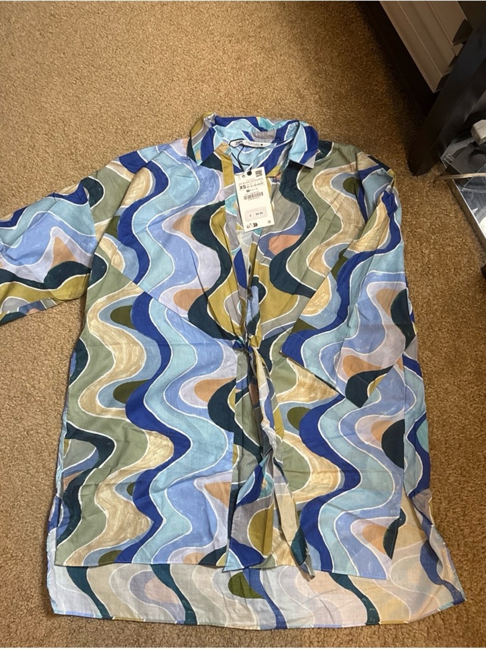 Zara women's Wave-Print Multi-Color Button-Down Shirt